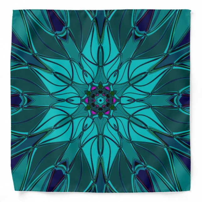 Cartoon Mandala Flower Blue Bandana (Front)