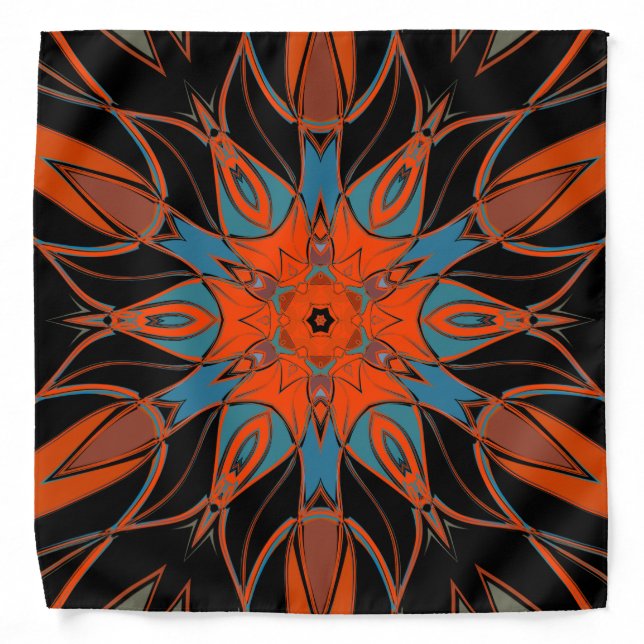 Cartoon Mandala Flower Blue Orange and Black Bandana (Front)