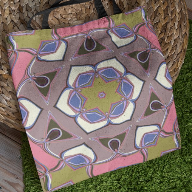 Cartoon Mandala Flower Blue Pink and Yellow Tote B (Creator Uploaded)