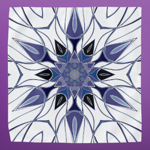 Cartoon Mandala Flower Blue Purple and White Bandana