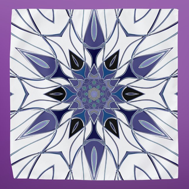 Cartoon Mandala Flower Blue Purple and White Bandana (Creator Uploaded)