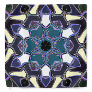 Cartoon Mandala Flower Blue Purple Black and White Bandana