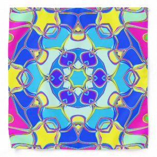 Cartoon Mandala Flower Blue Yellow and Pink Bandana