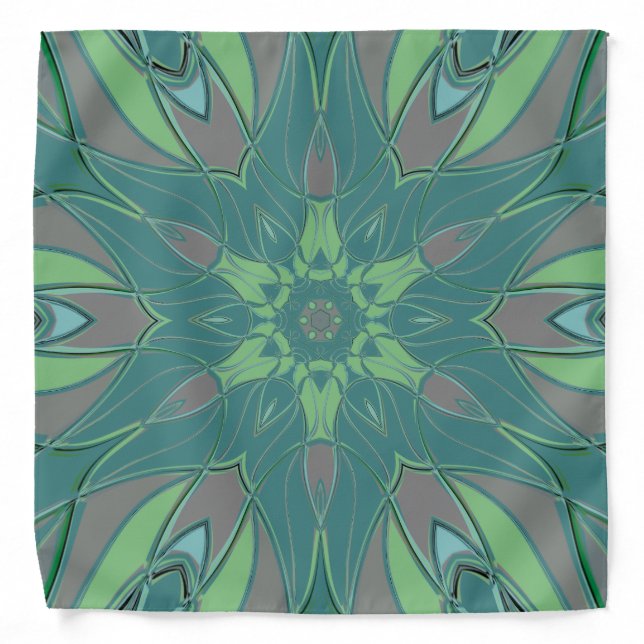 Cartoon Mandala Flower Green and Blue Bandana (Front)