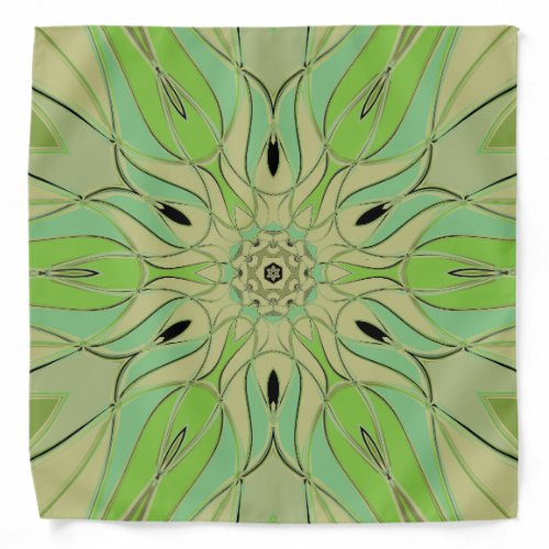 Cartoon Mandala Flower Green and Blue Bandana