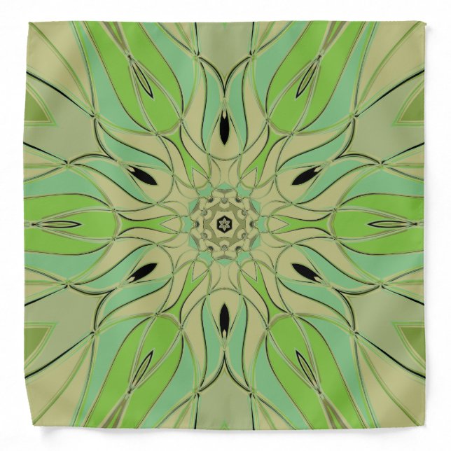 Cartoon Mandala Flower Green and Blue Bandana (Front)
