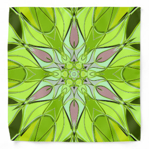 Cartoon Mandala Flower Green and Pink Bandana