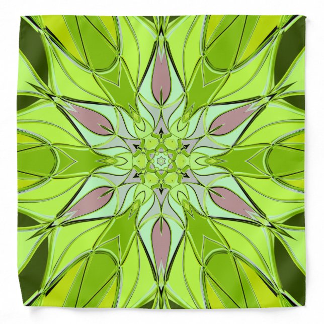 Cartoon Mandala Flower Green and Pink Bandana (Front)