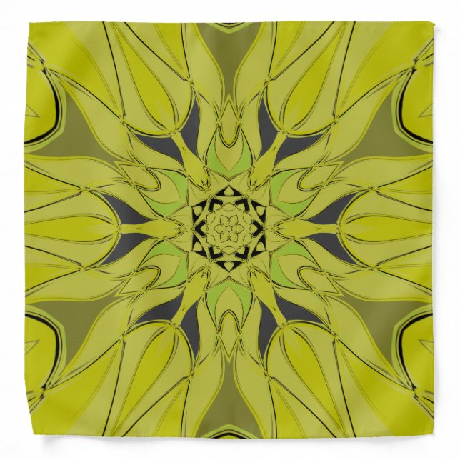 Cartoon Mandala Flower Green Bandana (Front)