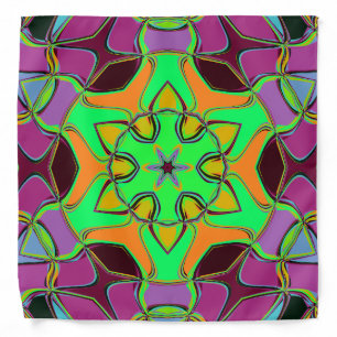 Cartoon Mandala Flower Green Orange and Purple Bandana