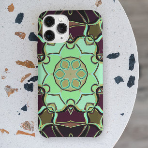 Cartoon Mandala Flower Green Purple and Black iPhone 11 Case