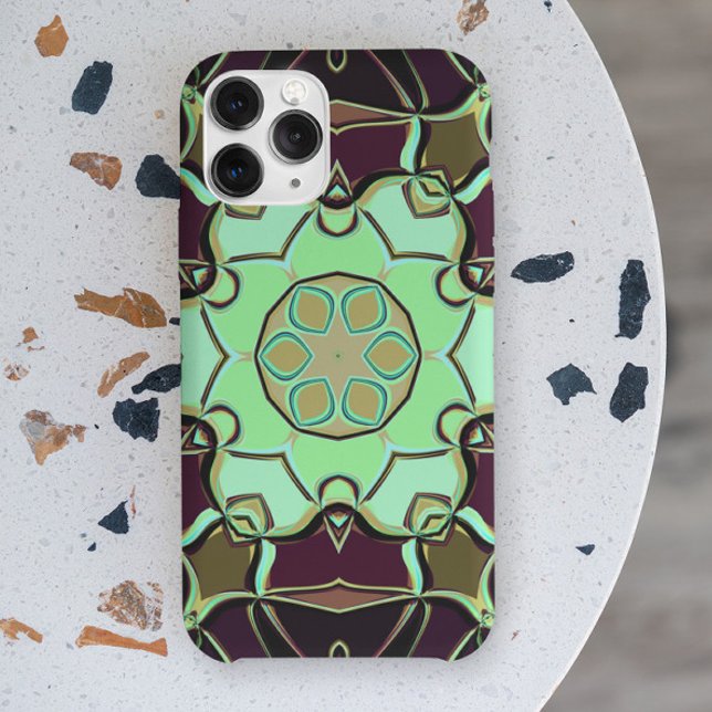 Cartoon Mandala Flower Green Purple and Black Case-Mate iPhone Case (Creator Uploaded)
