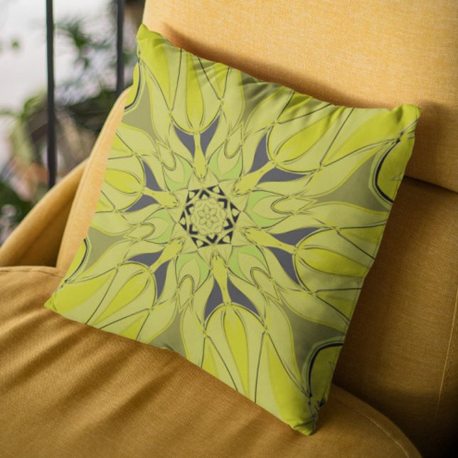 Cartoon Mandala Flower Green Throw Pillow (Creator Uploaded)