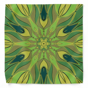 Cartoon Mandala Flower Green Yellow and Blue Bandana