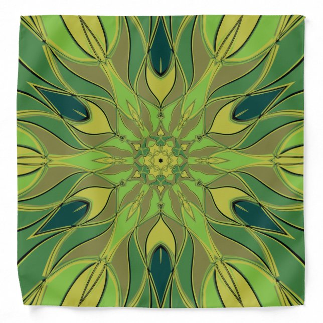 Cartoon Mandala Flower Green Yellow and Blue Bandana (Front)