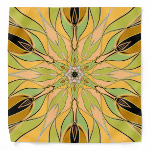 Cartoon Mandala Flower Green Yellow and Orange Bandana