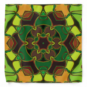 Cartoon Mandala Flower Green Yellow and Orange Bandana