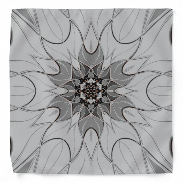 Cartoon Mandala Flower Grey Bandana (Front)