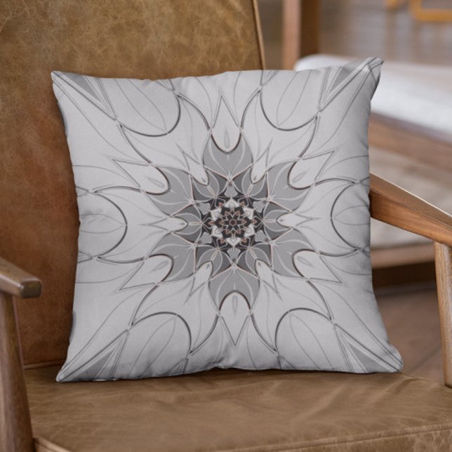 Cartoon Mandala Flower Grey Throw Pillow (Creator Uploaded)