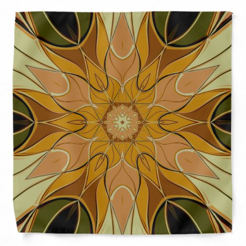 Cartoon Mandala Flower Orange and Green Bandana