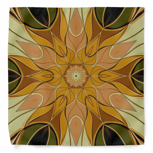 Cartoon Mandala Flower Orange and Green Bandana (Front)
