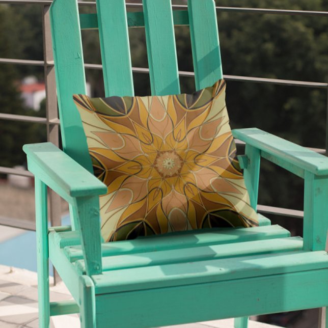 Cartoon Mandala Flower Orange and Green Throw Pillow (Creator Uploaded)