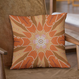 Cartoon Mandala Flower Orange and Pink Throw Pillow