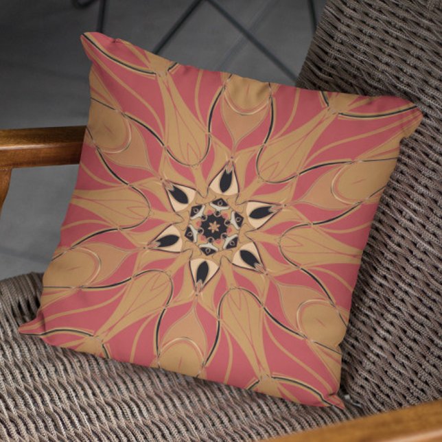 Cartoon Mandala Flower Orange and Pink Throw Pillow (Creator Uploaded)