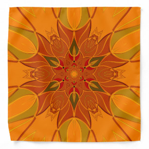 Cartoon Mandala Flower Orange and Red Bandana