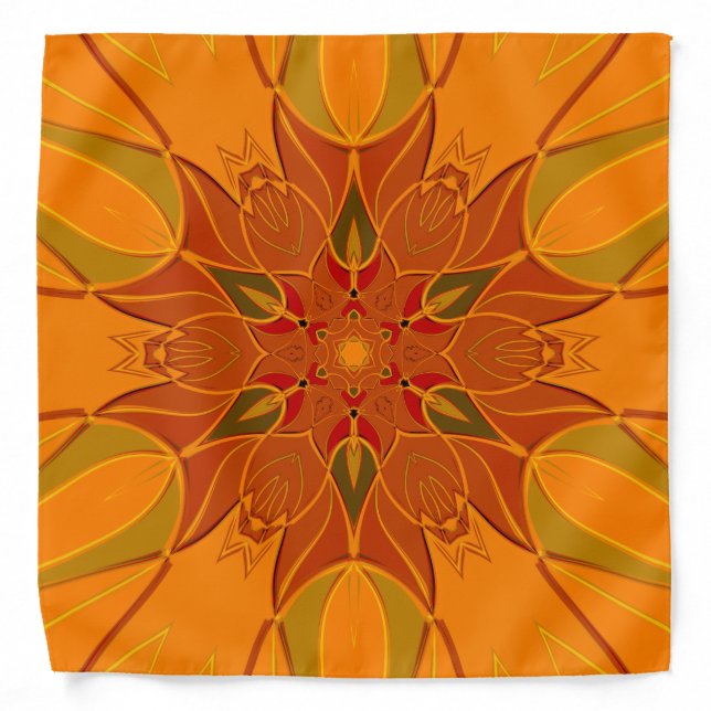 Cartoon Mandala Flower Orange and Red Bandana (Front)
