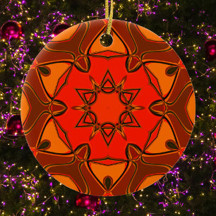 Cartoon Mandala Flower Orange Ceramic Ornament