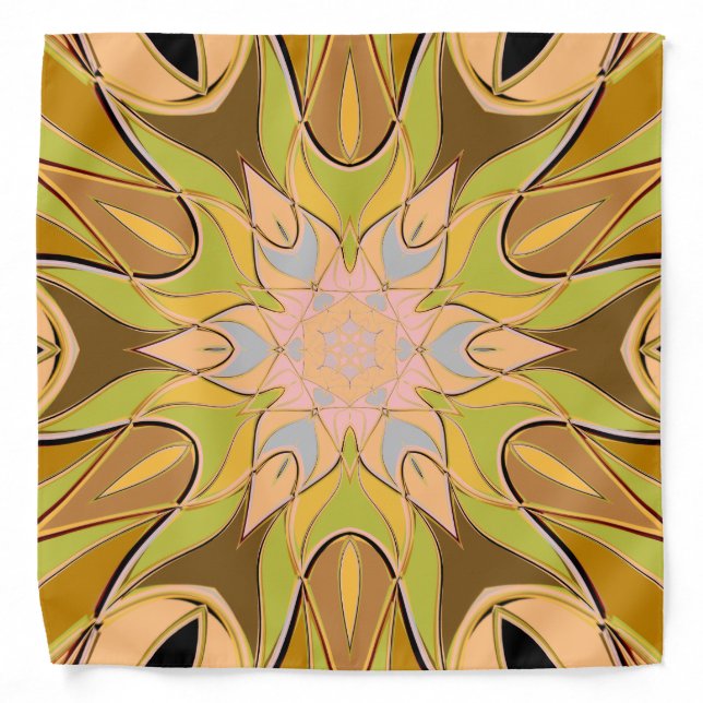 Cartoon Mandala Flower Orange Green and Blue Bandana (Front)