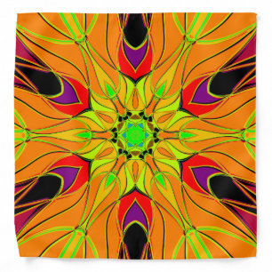 Cartoon Mandala Flower Orange Green and Red Bandana
