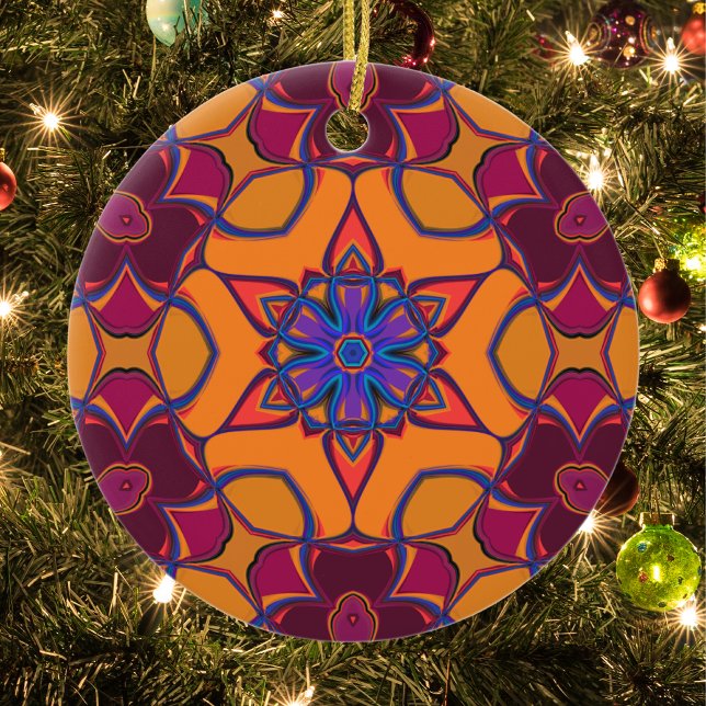 Cartoon Mandala Flower Orange Purple and Blue Ceramic Ornament (Creator Uploaded)
