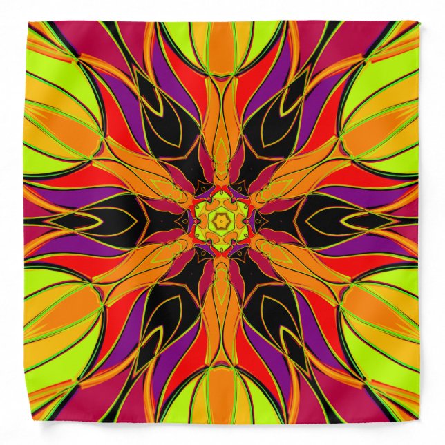 Cartoon Mandala Flower Orange Purple and Red Bandana (Front)