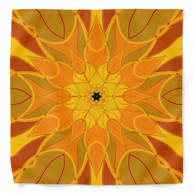 Cartoon Mandala Flower Orange Yellow and Red Bandana (Front)