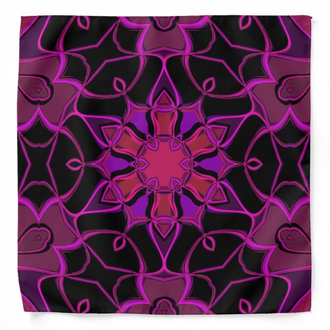Cartoon Mandala Flower Pink and Black Bandana (Front)