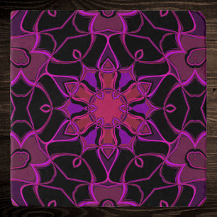 Cartoon Mandala Flower Pink and Black Trivet
