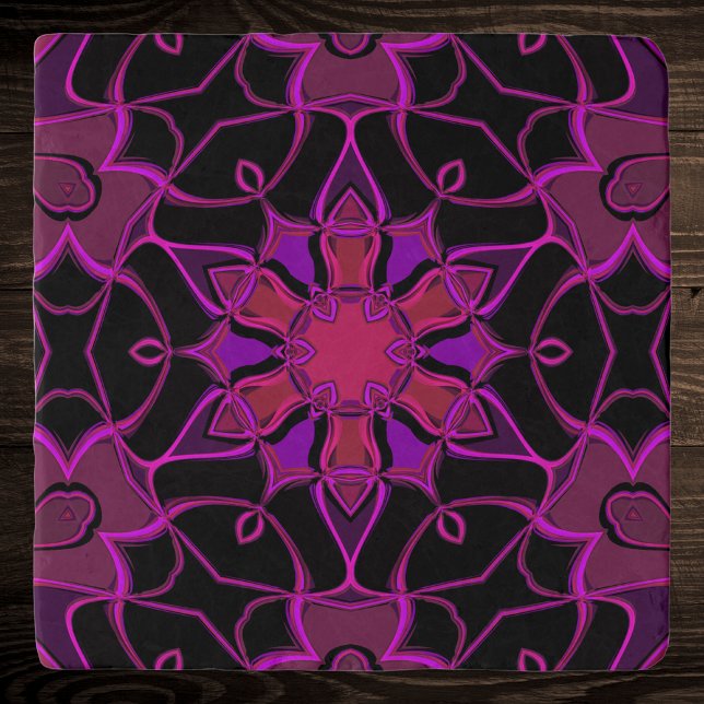 Cartoon Mandala Flower Pink and Black Trivet (Creator Uploaded)
