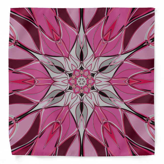 Cartoon Mandala Flower Pink and White Bandana (Front)