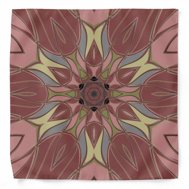 Cartoon Mandala Flower Pink and Yellow Bandana (Front)