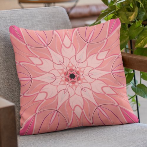 Cartoon Mandala Flower Pink Throw Pillow