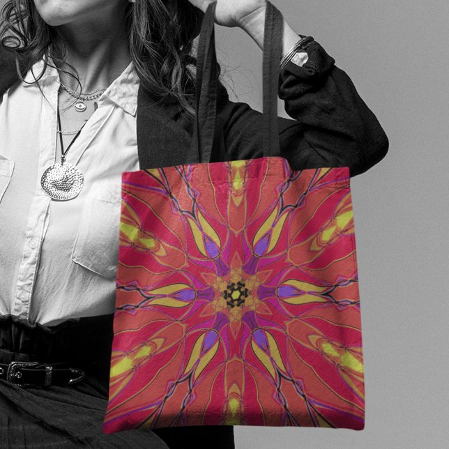 Cartoon Mandala Flower Pink Yellow and Purple Tote Bag (Creator Uploaded)