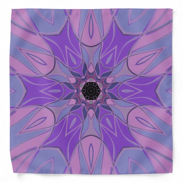 Cartoon Mandala Flower Purple Pink and Blue Bandana (Front)