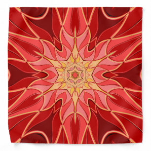 Cartoon Mandala Flower Red and Orange Bandana