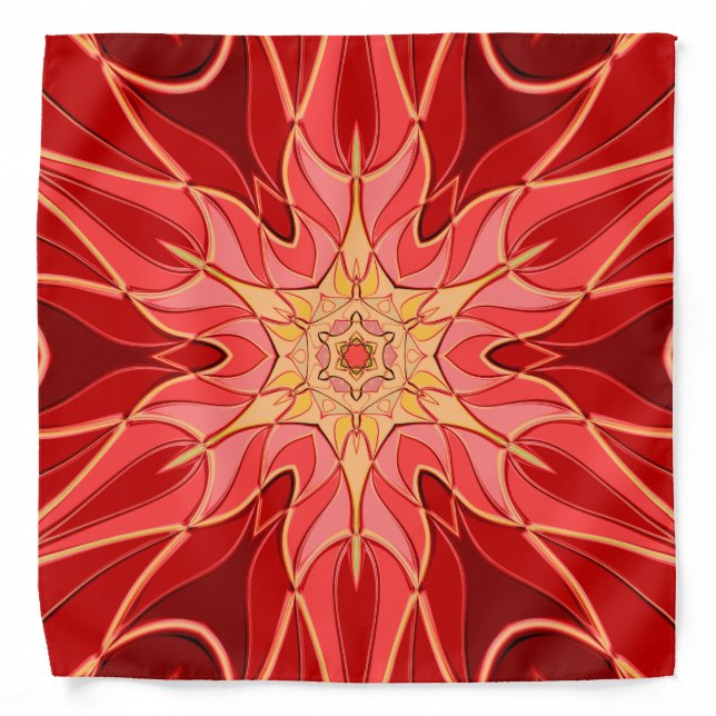 Cartoon Mandala Flower Red and Orange Bandana (Front)