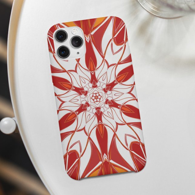 Cartoon Mandala Flower Red Orange and White Case-Mate iPhone Case (Creator Uploaded)