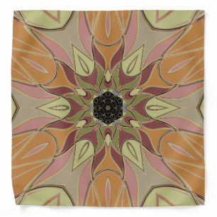 Cartoon Mandala Flower Red Orange and Yellow Bandana