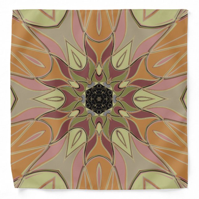 Cartoon Mandala Flower Red Orange and Yellow Bandana (Front)