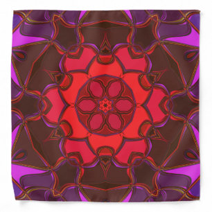 Cartoon Mandala Flower Red Pink and Purple Bandana